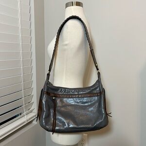 Hobo leather satchel gray and brown